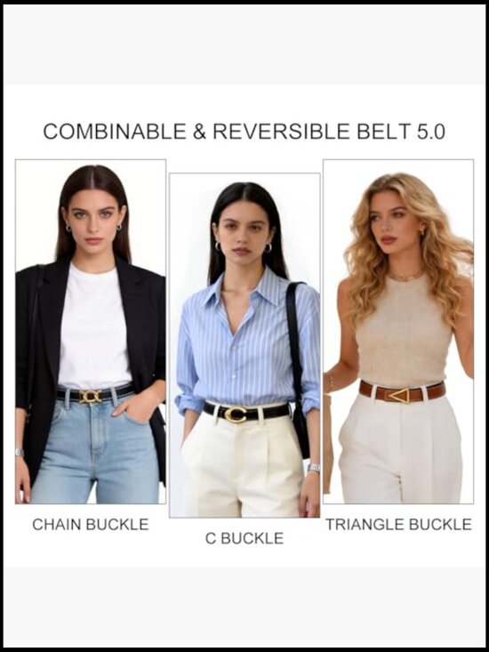 Reversible Leather Belt with Gold Chain/Triangle Buckle